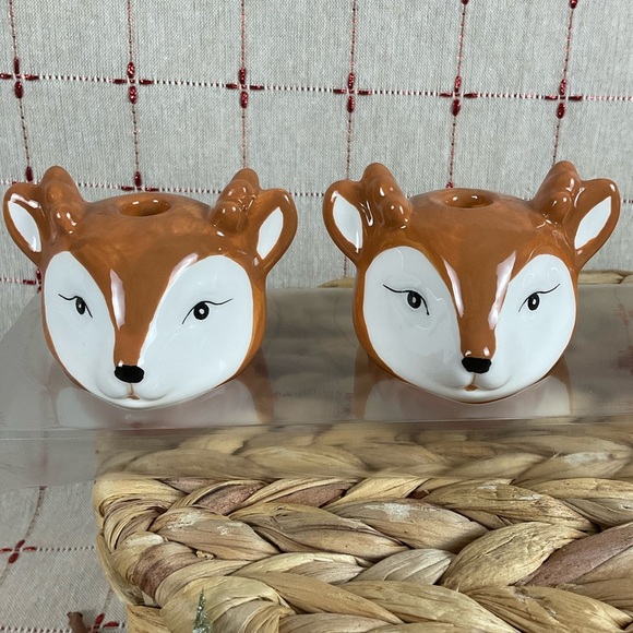 “H for Happy" SET OF 4 Ceramic Reindeer Taper Candle Holders New Holiday Decor - Picture 2 of 15